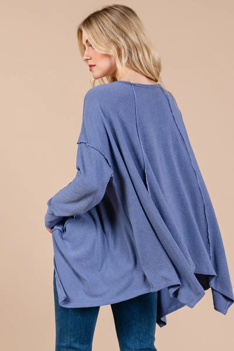 Ces Femme Asymmetrical Long Sleeve Top for Effortless Style - Love Salve